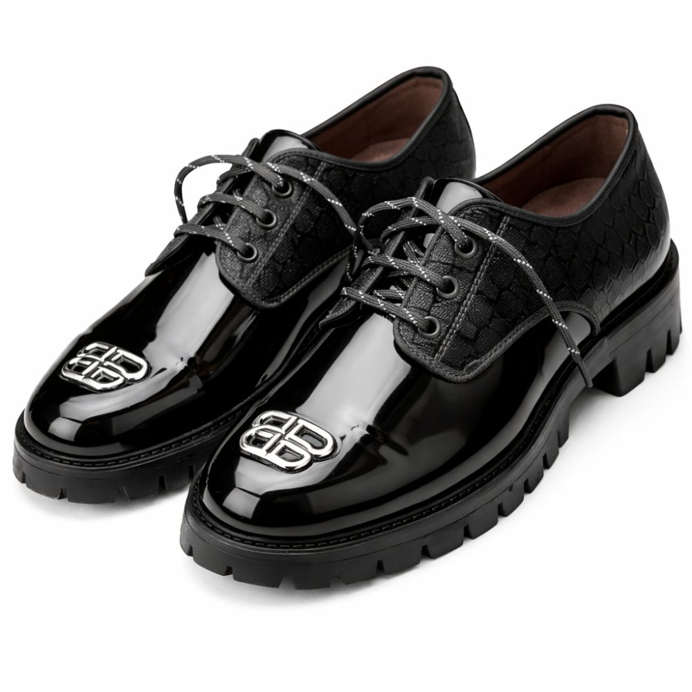 Mens Glossy Lace Up Casual Chunky Sole Shoe
